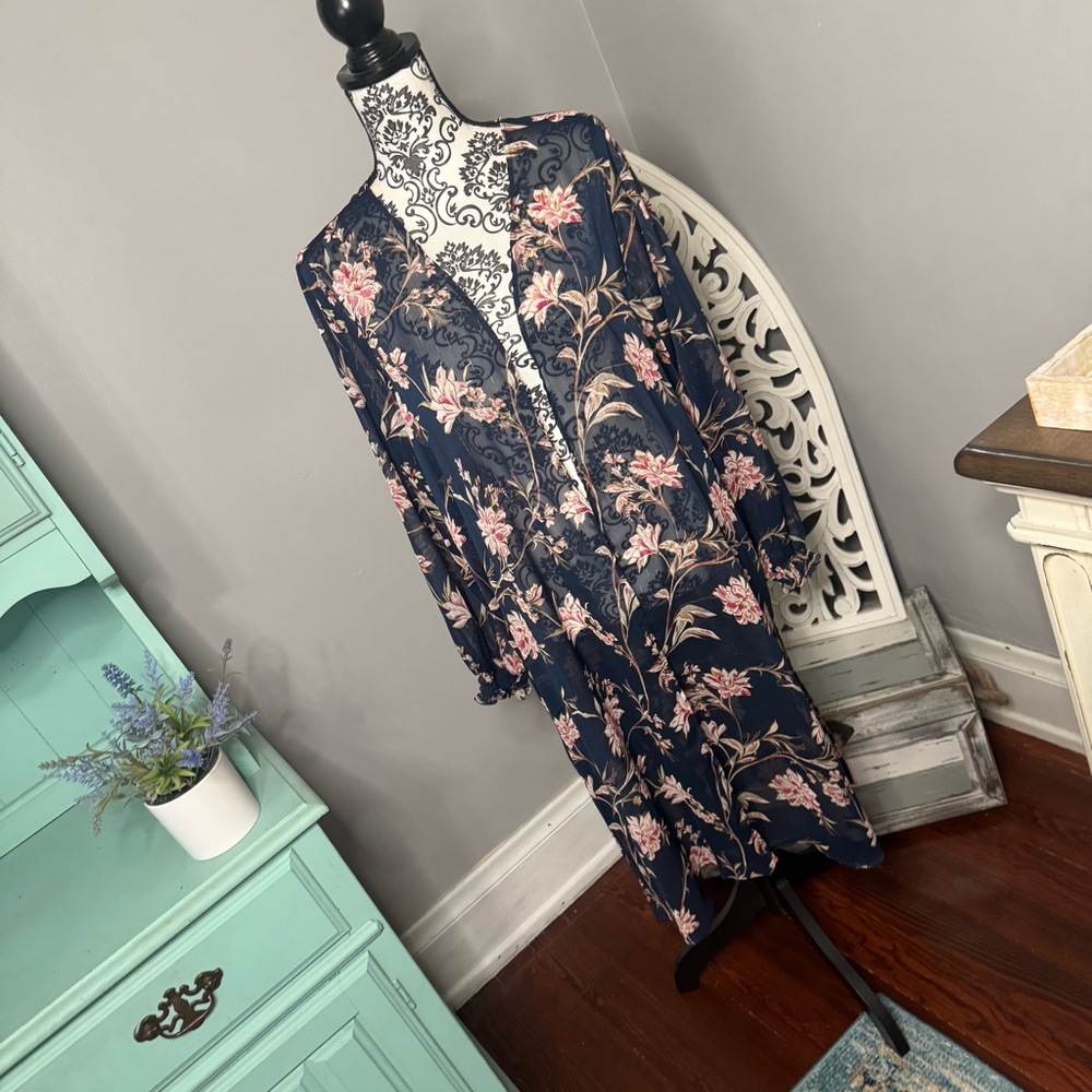 Maurices Boho Floral Long Sleeve Metallic Kimono Size 1X NWT Bohemian Resortwear - Picture 2 of 14